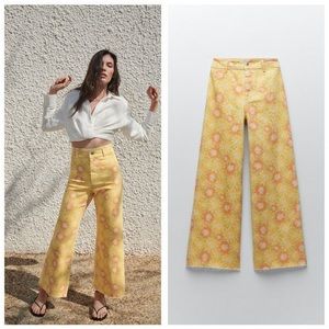 zara sunflower high waist wide leg denim jeans